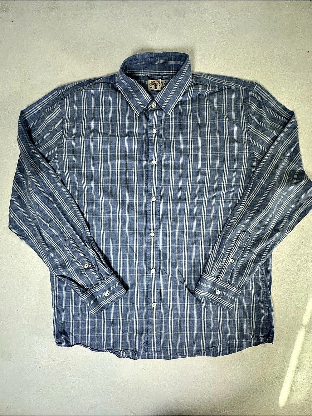 Faherty the movement shirt mens xl blue long sleeve button down plaid stretch